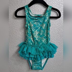 Mermaids Teal One Piece Swim Suit With Tutu   Size 2